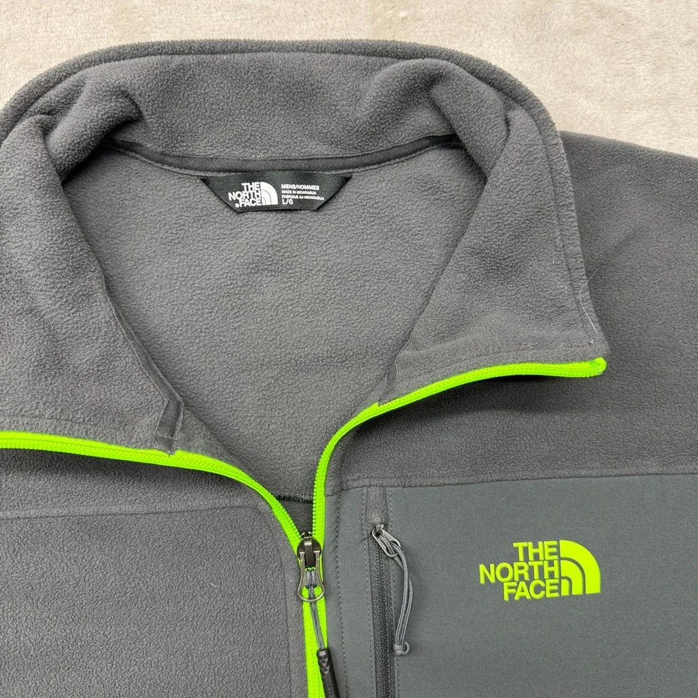 The North Face Pullover Mens Large‎ Grey Fleece Neon Green 1/4 Zip Outdoors